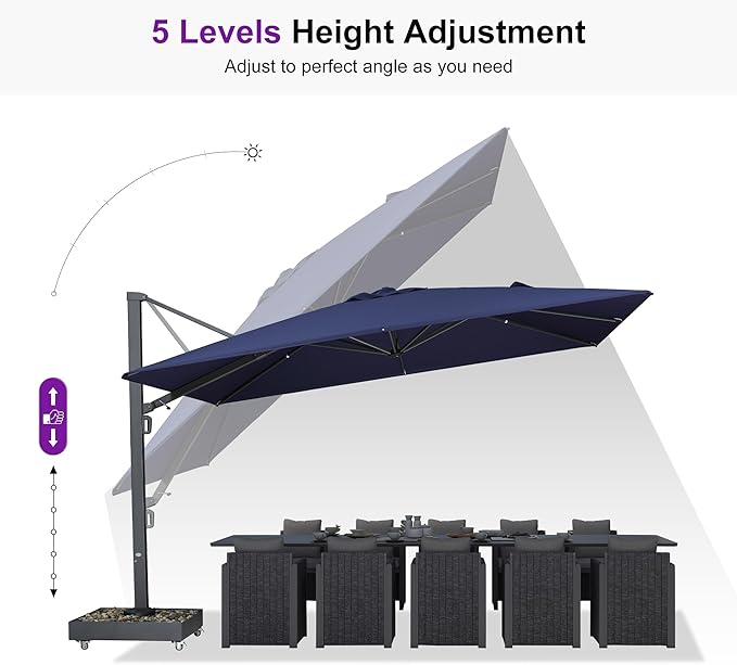 PURPLE LEAF 13' X 10' Aluminum Offset Cantilever Patio Umbrella Navy Blue