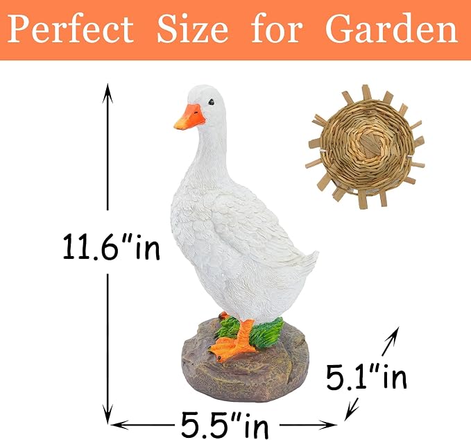 Euronet 12" Garden Porch Goose Statues, Funny Duck Farm Fence Decor, Resin Real Concrete Porch Goose Decor, Outdoor Animal Sculptures & Statues, Perfect for Home Garden Stairs, Farm, Patio, Backyard