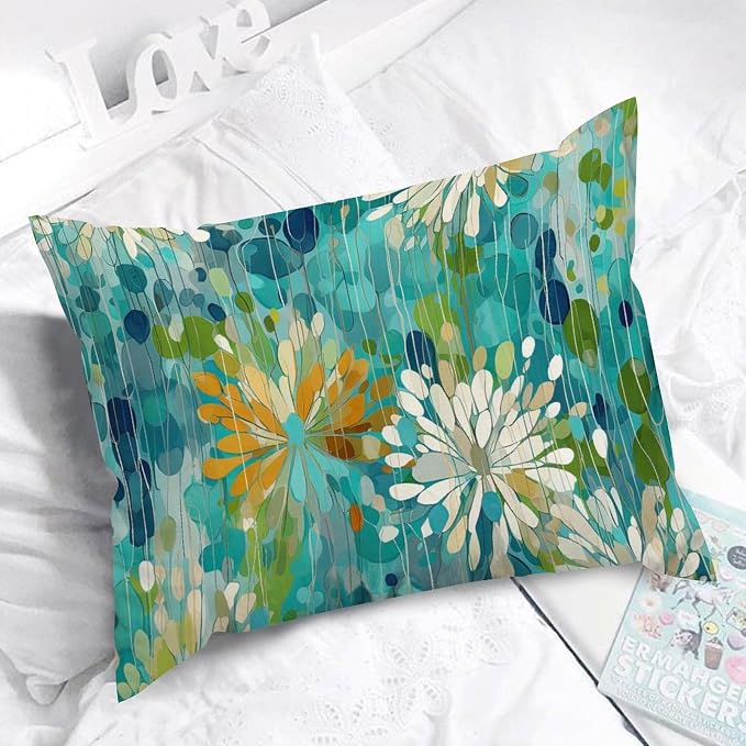 Lumbar Support Pillow Case Make It Rain Fiesta Pillow Covers Retro Rainbow Teal Flower Pillow Cover Accent Square Couch Sofa Cushion Covers for for Sofa Bedroom Car Indoor Couch 20x26in