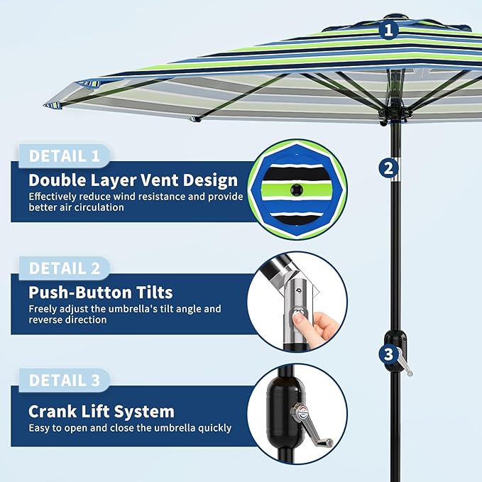 Garvee 9FT Patio Umbrella - Outdoor Table Umbrella with Smooth Crank Lift, Push Button Tilt and 8 Sturdy Ribs - Market Umbrella UV Protection Waterproof for Pool, Deck, Yard, Garden