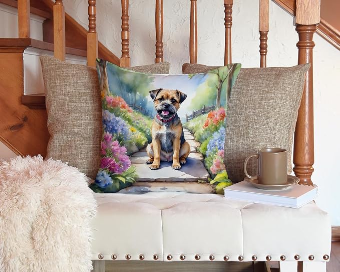 Caroline's Treasures Border Terrier Spring Path Throw Pillow Machine Washable, Indoor Outdoor Decorative Pillow for Couch, Bed or Patio, 14Hx14W