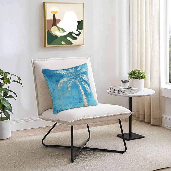 Coastal Beach Tree Blue Outdoor Waterproof Pillow Covers, Vintage Summer Palm Tree Decorative Square Throw Pillowcase, Tropical Botanical Sofa Cushion Sham for Patio/Couch/Chair, 16"x16" 2 Pack