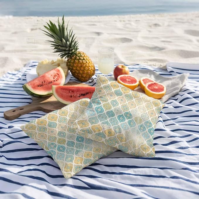 Turquoise Yellow Boho Outdoor Pillow Covers 24x24 Inch Throw Pillow Covers Set of 2 Waterproof Decorative Pillow Cases Southwest Aztec Abstract Geometric Cushion Covers for Patio Furniture Garden