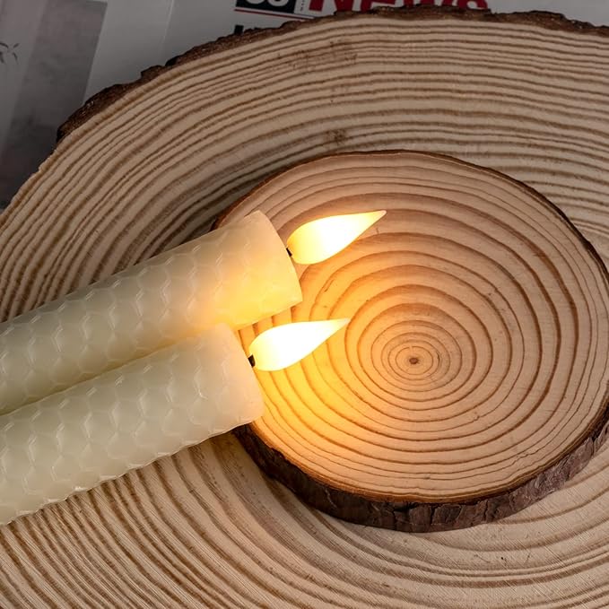 Homemory Honeycomb Flameless Taper Candles with 10-Key Remote, Battery Operated Hive Led Candlesticks Flickering Light, Electric Window Candles Real Wax for Gift Christmas Wedding Decor