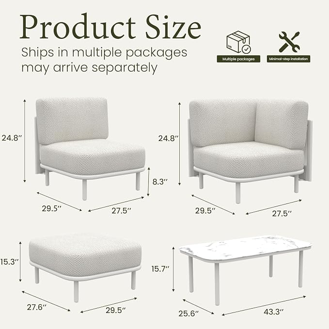 LayinSun 9 Pieces Patio Furniture Set with Coffee Table, Modern Outdoor Modular Sectional Conversation Set L-Shaped Sofa with 7-inch Cushion for Garden Backyard Deck