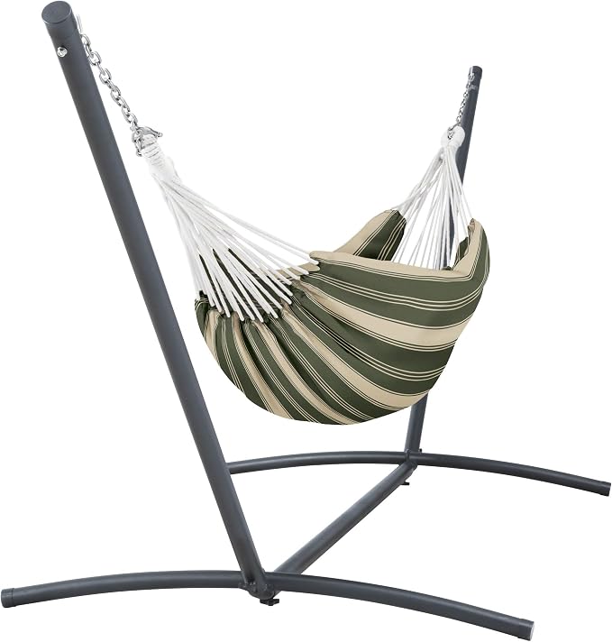 Classic Accessories Montlake Fadesafe Brazilian Hammock with Steel Stand, Heather Fern Green Stripe
