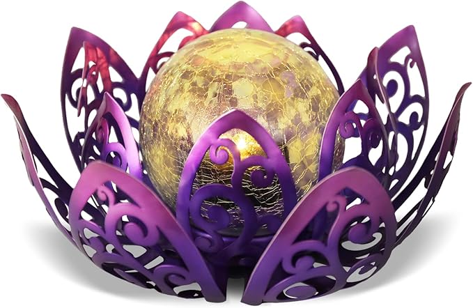 Afirst Solar Lights Outdoor, Lotus Lamp Metal Glass Crackle Solar Lantern Valentine's Day Gift Decorative Waterproof Landscape Path Light for Patio,Lawn,Walkway,Tabletop,Pathway Garden Decor