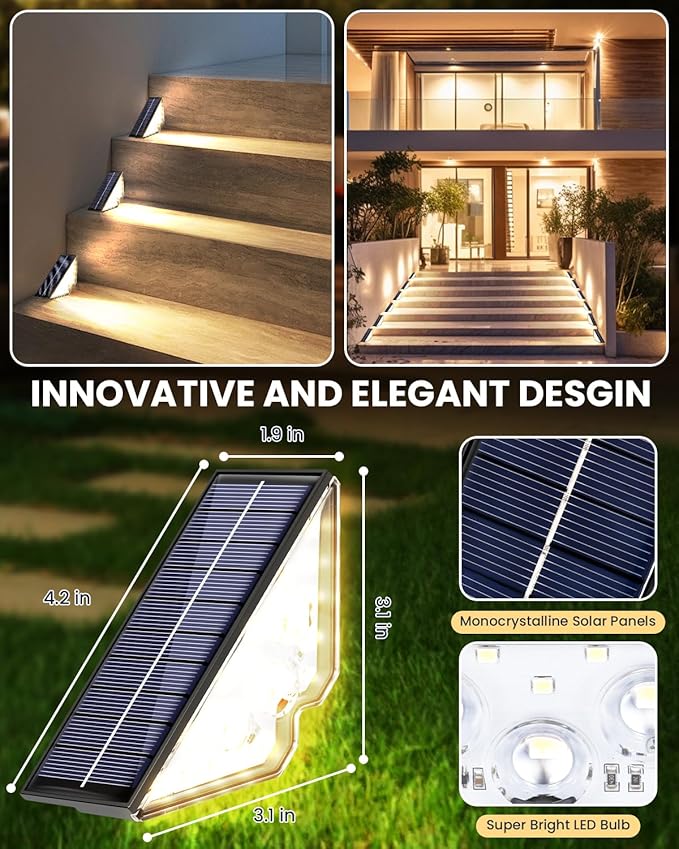 Solar Powered Step Lights for Outside Waterproof Led, Deck Outdoor Decor Stair Stairwell Lighting for Front Door, Patio, Back Porch, Ring Pathway (Warm White, 2pcs) (Warm White, 6pcs)