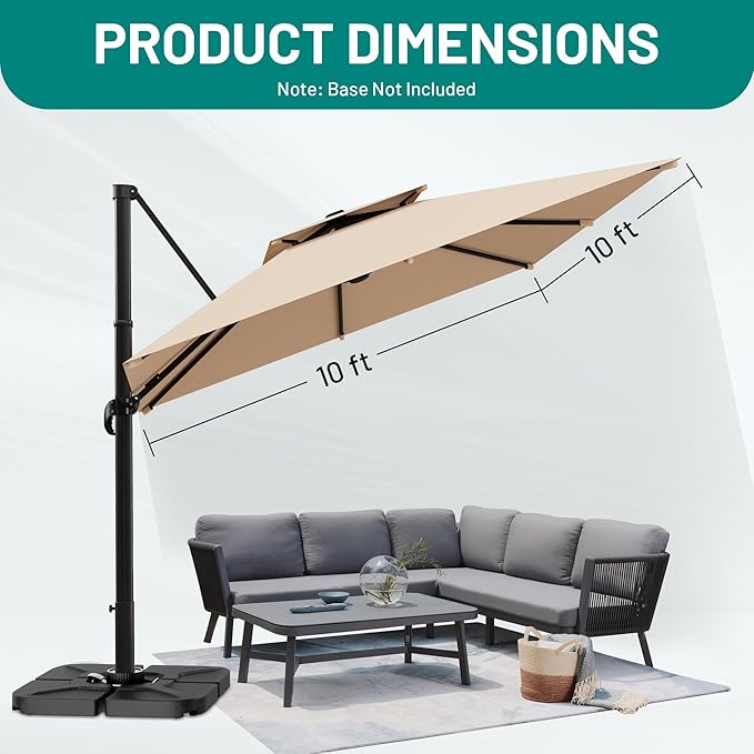AreShark 9×9FT Double-Top Cantilever Patio Umbrella, Square Offset Umbrella with 360 Degree Rotation, Heavy Duty Patio Umbrella for Garden Deck Pool, 5 Tilt Angles, Beige