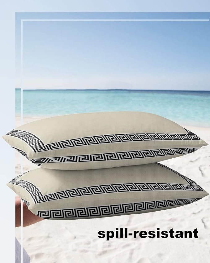 Prime Leader Outdoor Waterproof Pillow Covers Set of 2, Chinese Style Pattern Khaki Background Patio Throw Pillow Covers, Decorative Cushion Case for Couch Sofa Furniture Garden, 20x12 Inch