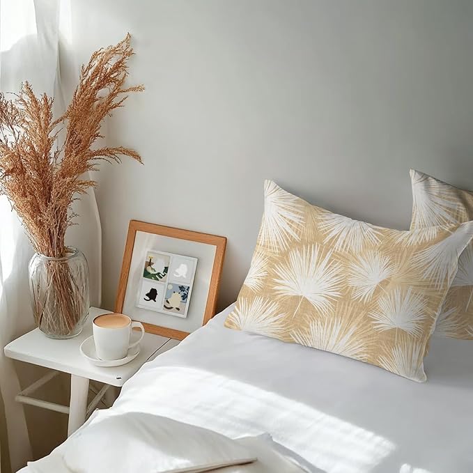 Lumbar Pillow Covers 20x12 Inch Set of 2, Beige Palm Leaves Coastal Waterproof Outdoor Pillow Covers, Summer Tropical Botanical Boho Decorative Cushion Pillowcases for Couch, Sofa, Bed, Garden, Patio