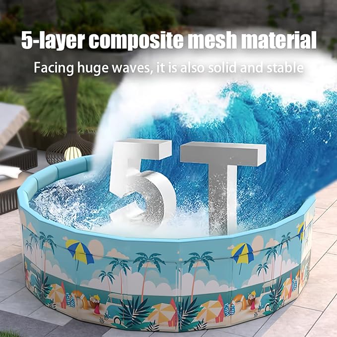 Folding Non Inflatable Swimming Pool, Home Swimming Pool, Mesh PVC Material, Suitable for Backyard Swimming Pool (Blue, 47inch)