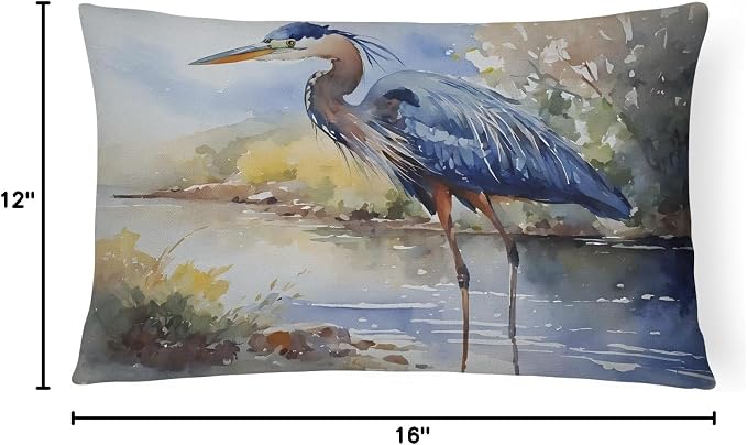 Caroline's Treasures DAC2848PW1216 Blue Heron Throw Pillow Machine Washable, Indoor Outdoor Decorative Pillow for Couch, Bed or Patio, 12HX16W