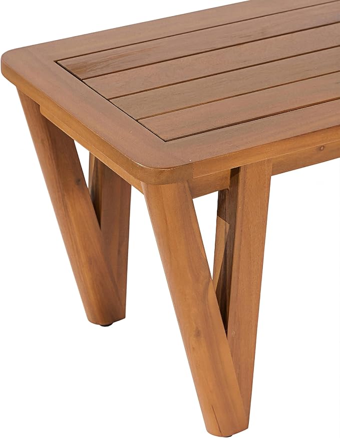 Christopher Knight Home Cove Acacia Wood Outdoor Dining Set for 6, Patio Dining Table with Bench, 3 Piece Outdoor Dining Table Set, Teak