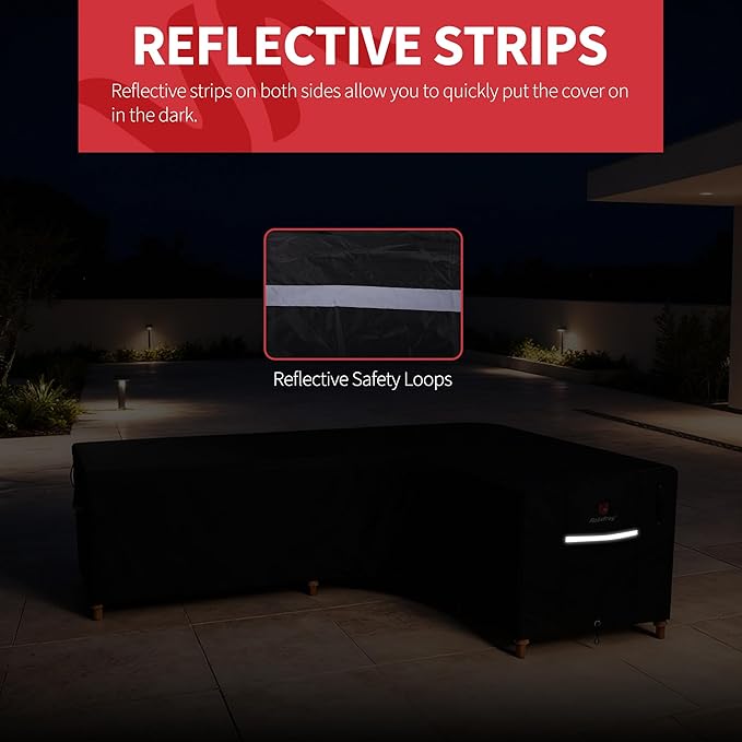 Rosefray 600D Outdoor L-Shaped Sectional Cover,Heavy Duty Anti UV Patio Sectional Sofa Cover with Air Vent, Waterproof Furniture Covers for Deck, Lawn,Backyard Right Facing 105''x85'' Black
