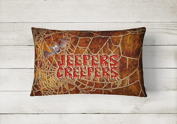 Caroline's Treasures SB3018PW1216 Jeepers Creepers with Bat and Spider Web Halloween Canvas Fabric Decorative Pillow 100% Machine Washable Pillow, Indoor or Outdoor Decorative Throw Pillow for Couch,