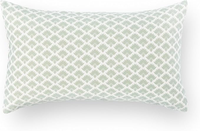 Modern Farmhouse Fall Linen Indoor Outdoor Lumbar Pillow Cover Only, 12"x20" Water Repellent for Patio, Backyard, Couch, Light Green Neutral Ravenala Palm Tree