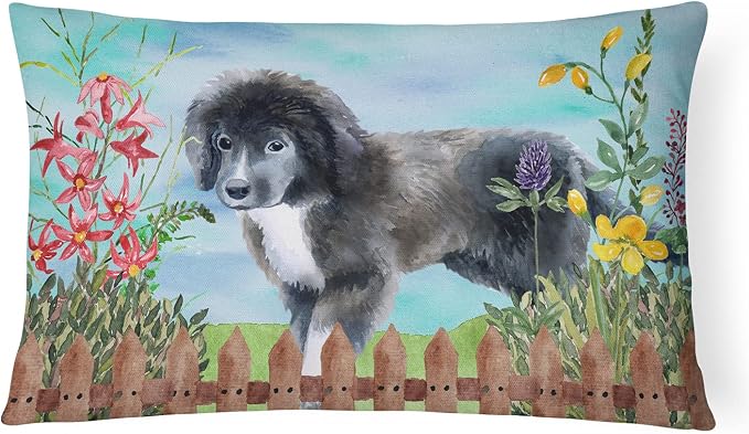Caroline's Treasures CK1261PW1216 Newfoundland Puppy Spring Canvas Fabric Decorative Pillow Machine Washable, Indoor Outdoor Decorative Pillow for Couch, Bed or Patio, 12HX16W