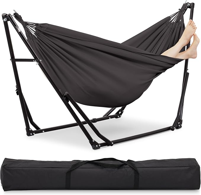 2 in 1 Hammock with Stand, Outdoor Hammock Swing Chair with Portable Heavy Duty Stand, Multi-Functional Hammock Stand 480 lbs Weight Capacit-Gray
