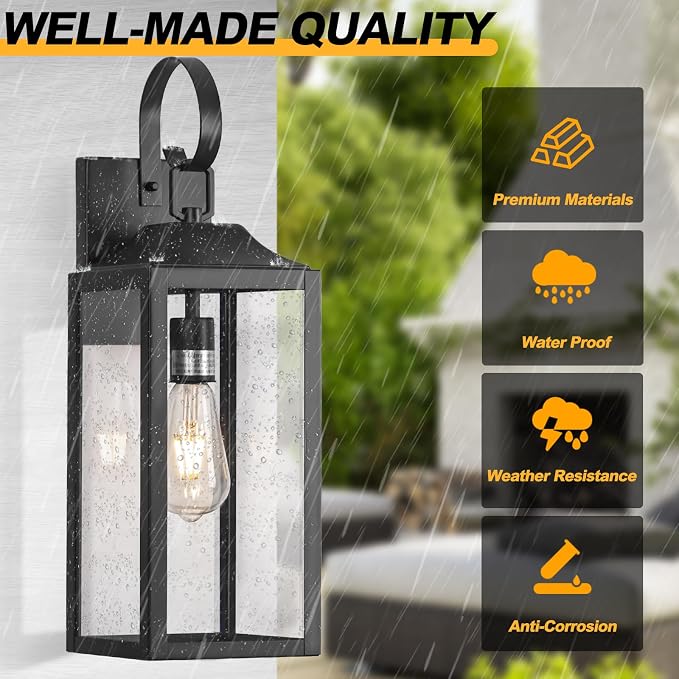 19" Large Outdoor Light Fixture 2 Pack, Black Exterior Lighting Fixtures | Anti Rust Porch Lights Outdoor, Modern Wall Lantern Coach Lamps Sconce, Outside Lights for House, Doorway, Garage, Patio