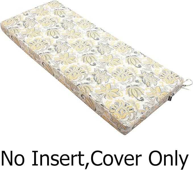 FUNHOME Outdoor Bench Cushion Cover 48 x18 x 3 inch,Water Resistant Cover with Zipper&Ties,Fade-Resistant Slipcover,Patio Porch Swing Cushion Cover Replacement Only,No Insert(Yellow Flower)