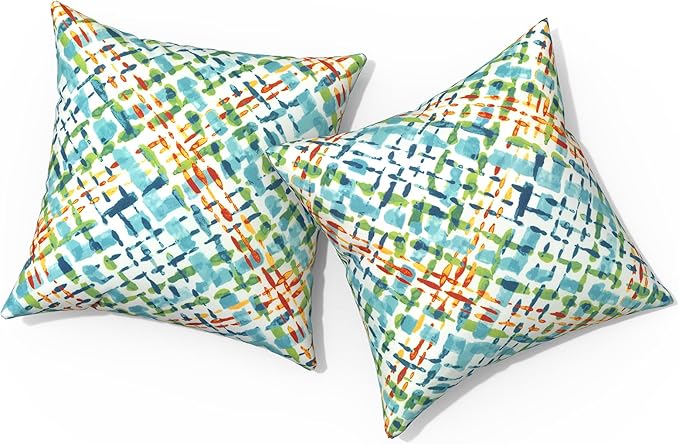 Outdoor Pillows for Patio Furniture 18x18 inch, Square Outdoor Throw Pillows with Inserts, Decorative Toss Pillows for Garden Couch Home Sofa Office Chair, Pack of 2,Acapa Opal Geometric