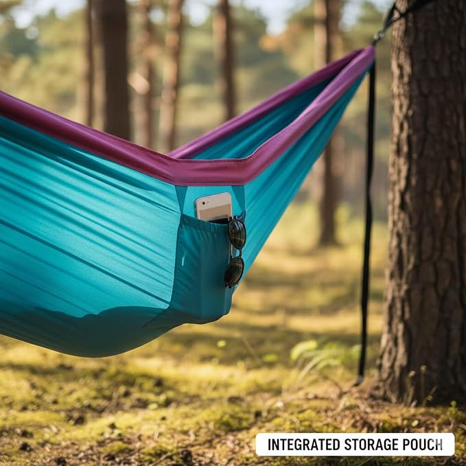 Portable Hammock, Camping Hammock for Outdoor Adventure, Double Hammock with Storage Bag, Lightweight Hammock for Patio Backyard Hiking Travel Beach