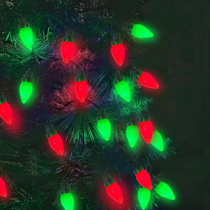 C9 Red and Green Chistmas Lights Outdoor, 25Ft Vintage Christmas Light 25 LED Red Green Bulb Lights Plug-in for Xmas Tree Party Christmas Valentines St. Patrick's Decor