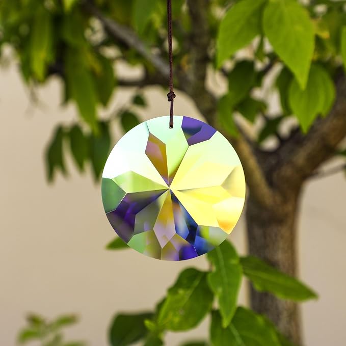 YU FENG 3 Inch Round Crystal Prism Suncatcher, AB Color Rainbow Maker | Faceted Crystal Pendant, Window Hanging Ornament, Chandelier Decor, Christmas Tree Decoration