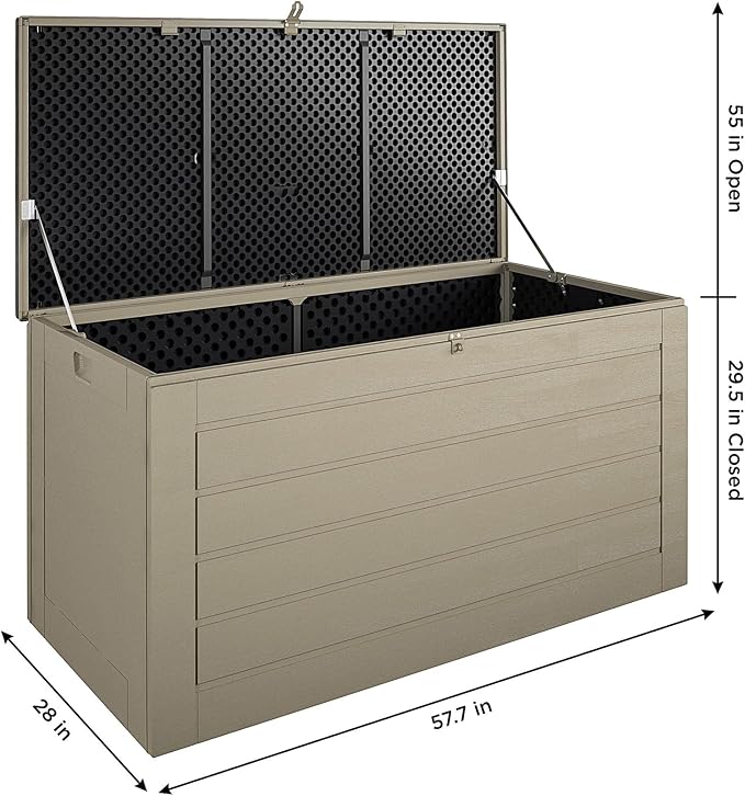 Cosco Outdoor Living 180 Gallon Patio Storage Box, Extra Large, Lockable Lid, Weather-Resistant, Tan/Brown