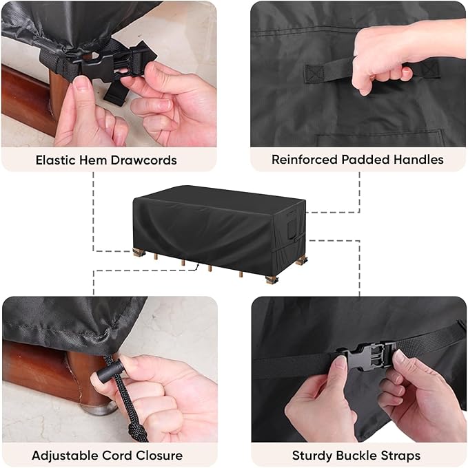 BALEINE Patio Furniture Covers, Outdoor Furniture Covers Waterproof, Heavy Duty Oxford Patio Table Cover for Outdoor Table, Chair, Sofa, Desk (Black, 138"L x 86"W x 32"H)
