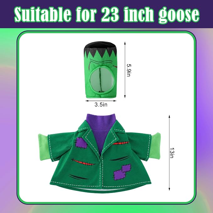 Watayo 2 Pcs/Set Halloween Monster Goose Outfits, Porch Goose Statue Monsters Costume, Dark Green Lawn Goose Monster Clothes with Hat for 23" Statue Halloween Fall Outdoor Patio Garden Yard Decor