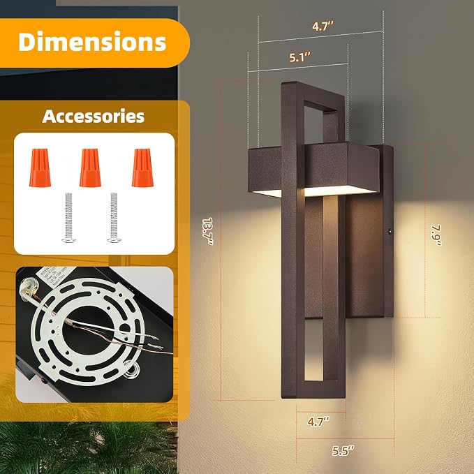 Modern LED Outdoor Wall Sconce Brown Outdoor Lights for House, 13.7'' LED Exterior Lighting Fixtures Outside Wall Mount Lights for Front Porch Hallway, Warm White 3000K, 2 Pack