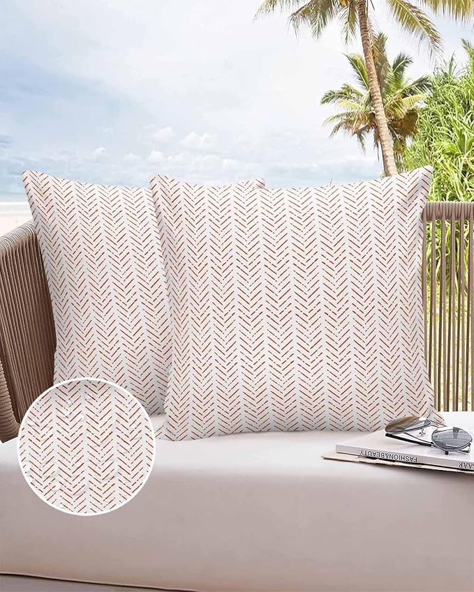 Orange White Striped Outdoor Pillow Covers Waterproof,All Weather Cushion Case Set of 2 Decorative Pillowcases for Sofa Couch Bed Decor Patio Furniture 16"x16" Modern Geometric Minimalist Stripes