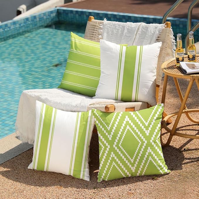 DFXSZ Outdoor Green Waterproof Geometry Pillow Covers 18x18 Set of 4 | Spring Summer Waterproof Modern Throw Pillowcases（No Inserts） Outdoor Decor for Patio Funiture Garden Polyester Covers