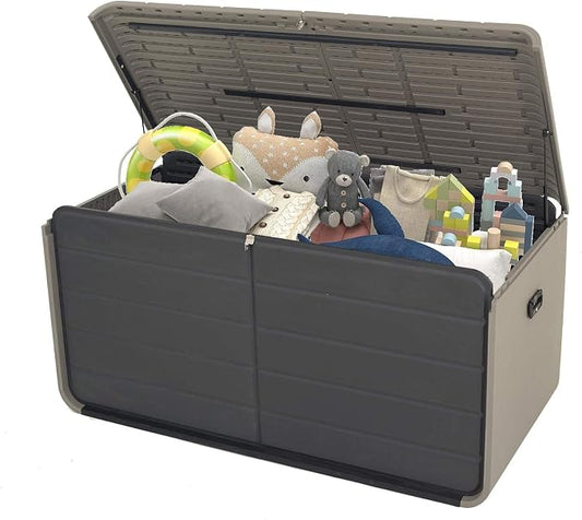 Resin Deck Box 160 Gallons, Large Heavy Duty Outdoor Storage Box, Lockable Waterproof Patio Outside Storage Box for Patio Furniture, Tools, Pool Supplies