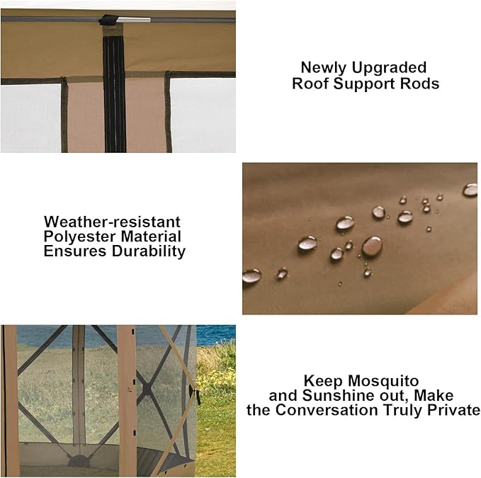 COBIZI 12x12 FT Pop Up Canopy Stargazing Tent, Gazebos On Clearance with Removable Roof, Screened in Gazebo, Screen Tents Portable carpas para Patio for Outdoor Camping,Backyard, Garden, Brown(Pro)