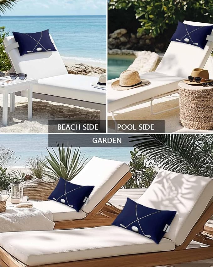 Pack of 2 Golf Club and Ball Lumbar Pillow Covers, Outdoor Waterproof Throw Pillow Covers Set, Sports Theme Navy Blue Background Decorative Cushion Case for Patio Beach, 12x20 Inch