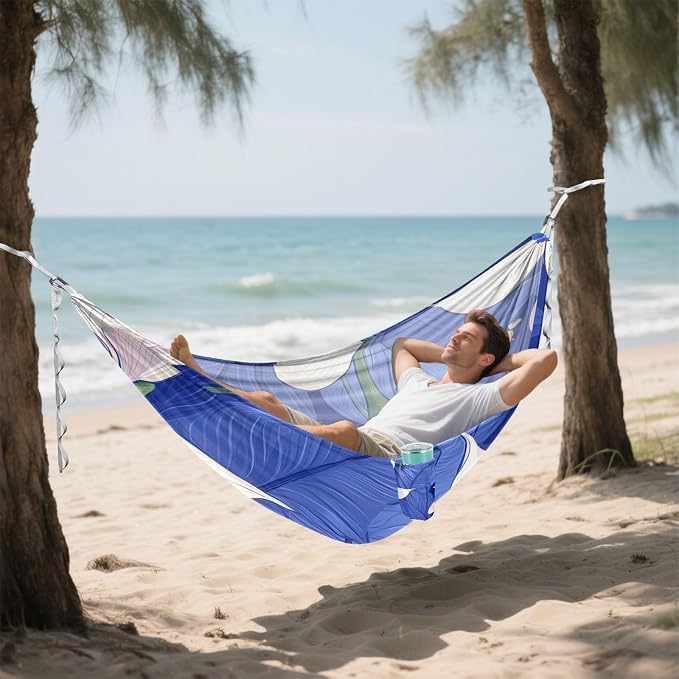 Blue Calla Lily Floral Print Hammocks with Portabl Carry Bag Indoor Hammock for Outside Patio Garden