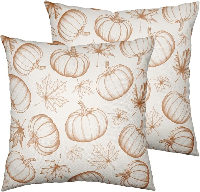 Fall Pumpkin Pillow Covers 22x22 Set of 2 Burnt Orange Cream Maple Leaves Throw Pillow Covers Autumn Pillowcase Thanksgiving Cushion Case for Home Decor Outdoor Sofa