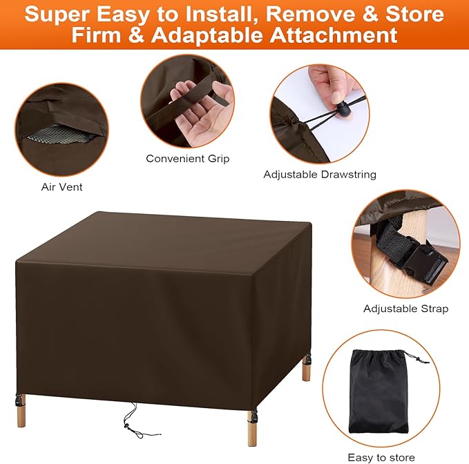 Patio Furniture Cover Rectangle 68"(L) x 36"(W) x 28"(H), Custom Heavy Duty 420D Waterproof Outdoor Cover with Drawstring & Buckles for Table Chair Garden, Coffee