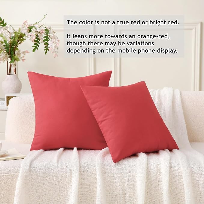 Outdoor Throw Pillows with Inserts, Waterproof Pillows for Outdoor Seating, Square Decorative Garden Cushion for Patio Furniture, Bed, Couch, Sofa(Red, 18" x 18" (Pack of 2))
