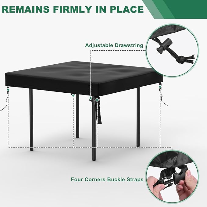 M METERXITY Square Patio Table Cover, 48"L x 48"W x 4"H Rectangular Table Cover for Outdoor Furniture, All-Weather/Waterproof/UV-Resistant, Patio Furniture Protector [Black]