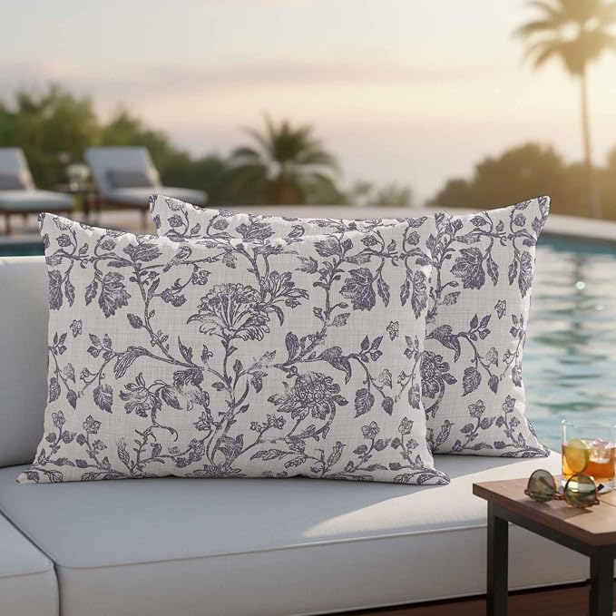 Purple Floral Leaf Outdoor Pillow Covers 20x12 Inch Lumbar Pillow Covers Set of 2 Waterproof Decorative Throw Pillow Cases Retro Farmhouse Plant Tree Branch Cushion Covers for Patio Furniture Garden