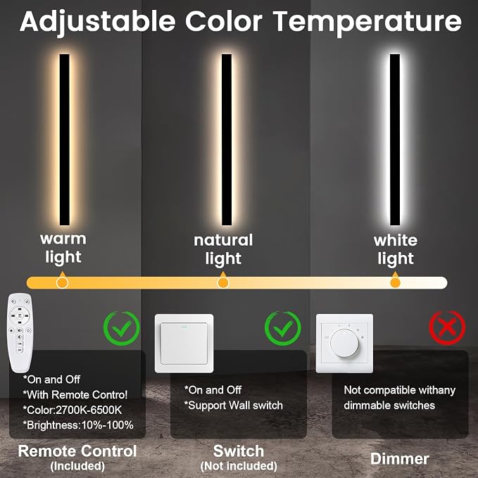 Porch Wall Lights - 2pack 31.5inch Long Strip Modern Outdoor Wall Light Fixture, Black Wall Mount Exterior Lighting Wall Sconce Outside Garage Lights for House, Courtyard, Corridor