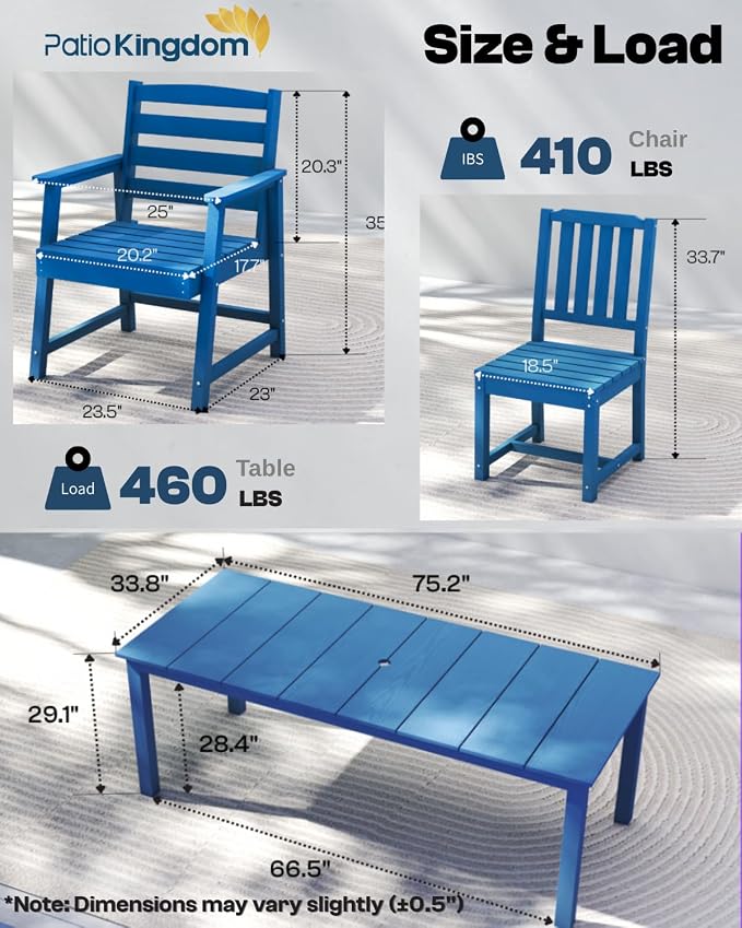 9-Piece HDPE Patio Dining Set for 8, 75.2" Table,Navy Blue | HDPE material, umbrella hole design, weather-resistant patio furniture, perfect for yard, lawn, garden, balcony, deck