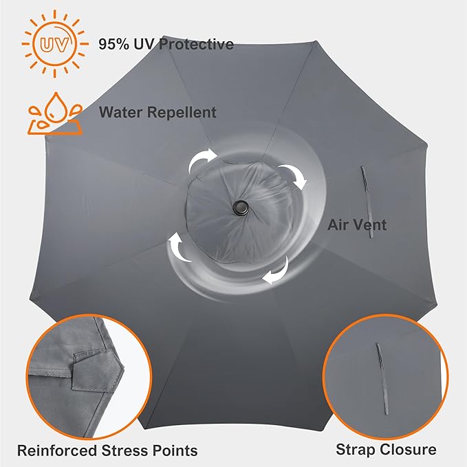 Blissun 9ft Patio Umbrella Replacement Canopy, Market Umbrella Top, Outdoor Table Umbrella Canopy for 8 Ribs, Canopy Only