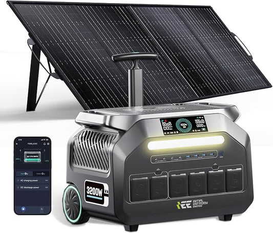 IEE 3200W Portable Power Station P3200 with 400W Solar Panel, 2048Wh LiFePO4 Solar Generator, 1800W AC & 1000W Solar Charging, 14 Output Ports(6400W Peak), EPS, for Home Backup, Camping, RV, Emergency