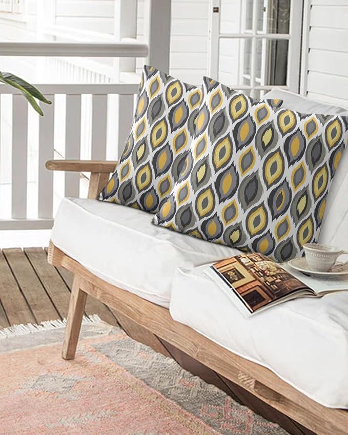 Outdoor Waterproof Throw Pillows 18x18in, Yellow Geometric Abstract Diamon Patio Pillows Pack of 2,Decorative Pillow Covers with Insert,Pillow Cushion Case for Garden Couch Sofa Vintage Nordic Style