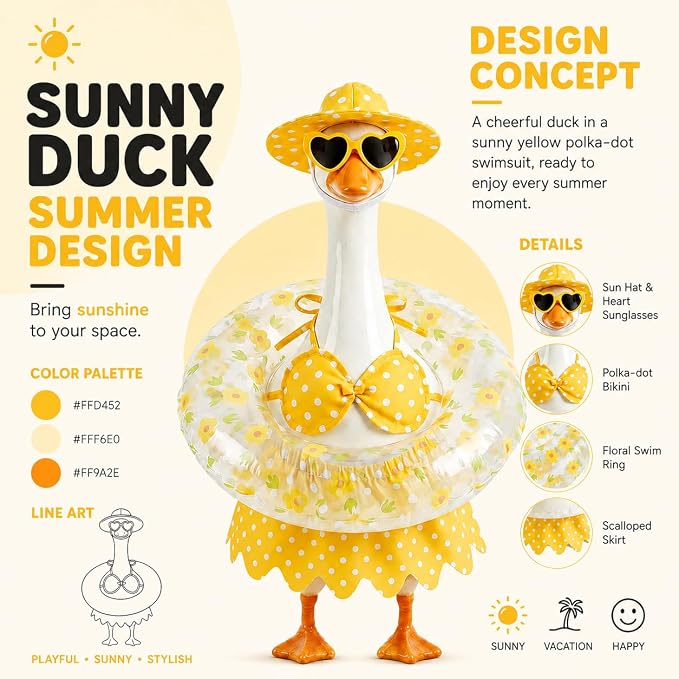 23 Inch Porch Goose Summer Hawaiian Bikini Outfit, Lawn Goose Costume with Swim Ring, Sunglasses Sun Hat, Fits Cement & Plastic Goose Statue, Front Yard Patio Lawn Decor